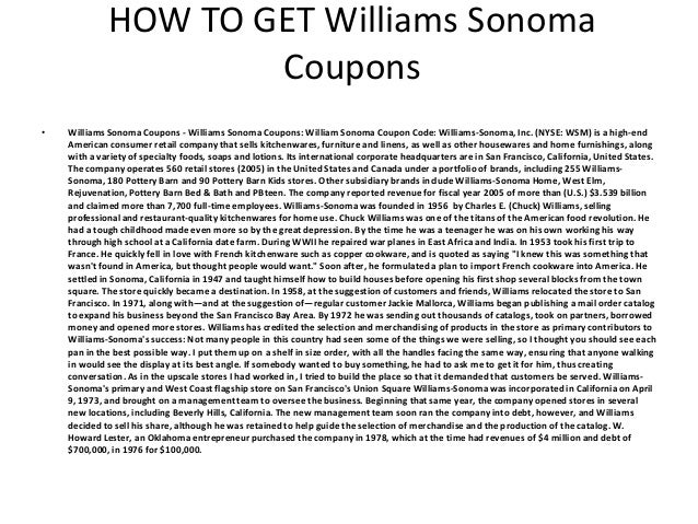 Williams Sonoma Discount coupons - Printable Williams Sonoma Discount codes image relating to William Sonoma Coupons Printable referred to as Williams Sonoma Coupon codes - Printable Williams Sonoma Discount codes